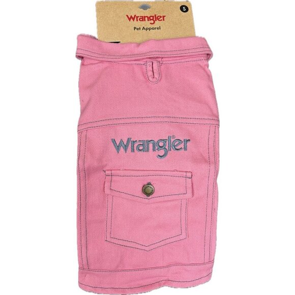 Wrangler S Pink Denim Gray Embroidered Logo & Trim Pocket Collar Doggy Jacket - Picture 2 of 4